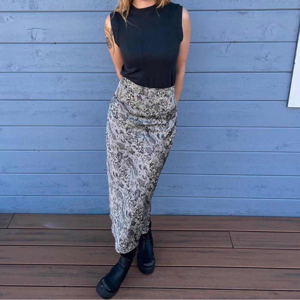Free People Satin Snakeskin Midi Skirt
